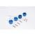 Four blue anodized aluminium hex adapters with four metal pins and four small screws on a white background.