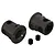 Two dark grey steel differential outdrive cups and two small black cylindrical spacers for ARRMA RC vehicles.