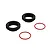 Two black aluminium threaded shock collars and two red rubber O-rings for ARRMA RC vehicles.