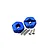 Two blue anodized aluminium RC wheel hex adapters with two metal pins and two socket head screws on a white background.