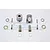 GPM Racing grey aluminium 12mm wheel hex adapters with extension hardware, including pins, nuts, and washers on a white background.