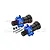 GPM Racing hardened steel CVD joints with blue aluminium wheel hexes and included hardware on a white background.