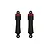 Two ARRMA RC front shock absorbers with black bodies and red adjustment collars on a white background.