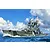 A digital illustration of the Italian heavy cruiser Gorizia sailing on the open sea with a camouflage paint scheme.