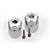 Two silver aluminium 12mm wheel hex adapters with 9mm extension, including two small threaded pins, on a white reflective surface.