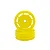 Two bright yellow Kyosho 8D front RC buggy rims stacked on a white background.