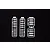 Three white plastic model kit sprues containing various small rectangular parts on a black background.