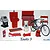 A collection of 1/24 scale model garage accessories by Fujimi, including a toolbox, bicycle, fire extinguisher, floor jack, and heater.