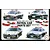 Fujimi 1/24 scale patrol car parts set featuring various police car models and light bars on a white background.