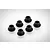 Six small black flanged steering hub bushings arranged on a white background.