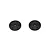 Two black circular RC shock pistons with six small holes arranged in a ring, isolated on a white background.