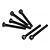 A set of six black metal cap head screws with fine threading, arranged on a white background.