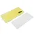 A yellow translucent plastic multi-compartment storage box by Yeah Racing with a sheet of white adhesive labels on a white background.