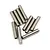 A collection of ten silver-coloured metal grub screws arranged on a plain white background.
