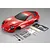 A red 1/10 scale Alfa Romeo TZ3 Corsa RC body shell with included plastic accessories, screws, and mounting hardware on a grey background.