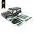 A metallic grey Hobby Plus 1/18 scale RC crawler body shell with a matching decal sheet on a white background.
