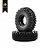 Two black rubber RC crawler tyres with aggressive tread patterns stacked on a white background with a Hobby Plus logo in the corner.