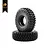 Two black rubber RC crawler tyres stacked on a white background with the Hobby Plus logo in the top left corner.
