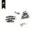A set of Hobby Plus CR-24 RC shock pivot balls, threaded studs, and small metal pins arranged on a white background.