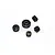A set of four black hardened steel differential gears for an Axial SCX10 II RC car, arranged on a white background with a faint GPM Racing logo.