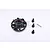 GPM Racing black aluminium spur gear adapter with three mounting screws and a small metal pin on a white background.