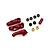 Kyosho metal servo saver parts for 1/10 Fazer RC car, including red anodized aluminum steering arms, black nuts, and small metal spacers.