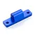 A blue anodized aluminium rear chassis brace mount for an RC car, featuring a central pillar with a threaded hole and two mounting holes on the base.