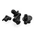 Three black plastic RC car body mount components arranged on a white background.