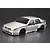 A silver painted 1/10 scale RC Alfa Romeo 75 Turbo Evoluzione body shell on a dark background.