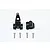 Two black aluminium RC car components and four silver screws on a white background.