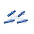 Four blue anodized aluminium RC body posts with silver metal cross-pins arranged on a white background.