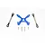 GPM Racing blue anodized aluminium chassis brace, two metal tie rods with black plastic ends, and four screws on a white background.