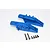 Two blue anodized aluminium gearbox mounts for an RC car, accompanied by six black metal screws.
