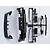 Black plastic injection molded RC car accessory parts for a Mitsubishi Lancer Evolution X, including a spoiler, bumper, and side mirrors on a sprue.