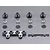 A set of RC light bar components including four black housings, four silver reflectors, four circular grilles, a mounting bracket, and a small plastic sprue.