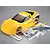 Killerbody 1/7 scale yellow Corvette GT2 RC car body shell with included decal sheets, instruction manual, and plastic parts in clear bags.