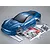 Killerbody 1/7 scale metallic blue Corvette GT2 RC car body shell with included decal sheet and accessory parts on a grey background.