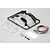 Killerbody 1/7 scale RC wing mirror set with LED lights, including black plastic parts on a sprue, clear lenses, wiring, clips, and small rubber rings.