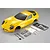 A yellow 1/10 scale Alfa Romeo TZ3 Corsa RC body shell with included plastic accessory parts, decals, and mounting hardware on a grey background.