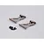 Two grey aluminium RC rear wing mounts with a small pile of black mounting screws on a light grey background.
