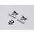 Two grey aluminium RC rear wing mounts with a set of small black screws on a plain light grey background.