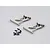 Two grey aluminium RC car rear wing mounts with a small pile of black mounting screws on a plain grey background.