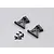 Two black aluminium RC rear wing mounts with a set of small black screws on a plain grey background.