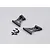 Two black aluminium RC rear wing mounts with a set of small black screws on a plain grey background.
