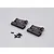Two black aluminium RC rear wing mounts with a set of small black mounting screws on a light grey background.