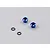 Two blue anodized aluminium 5mm LED light holders and two black rubber O-rings on a grey background.