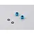 Two light blue anodized aluminium 5mm LED light holders and two black rubber O-rings on a plain grey background.