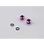 Two purple anodized aluminium LED light holders and two black rubber O-rings on a grey background.