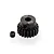 A black metal 20-tooth 48-pitch pinion gear with a grub screw, isolated on a white background.