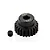 A black metal 22-tooth 48-pitch RC pinion gear with a small grub screw placed next to it on a white background.